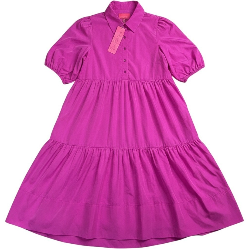 Lilly Pulitzer Dress Small Elderberry Crissa Babydoll Puff Sleeve Preppy Pink